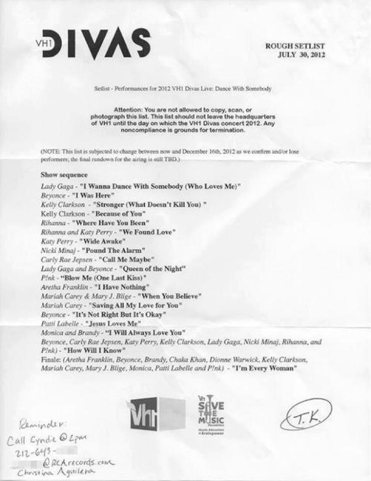 VH1 Divas Set List