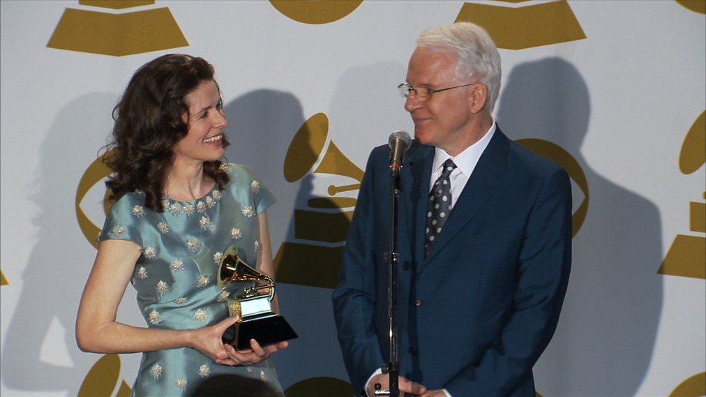 Steve Martin and songwriter Edie Brickel after winning the Grammy