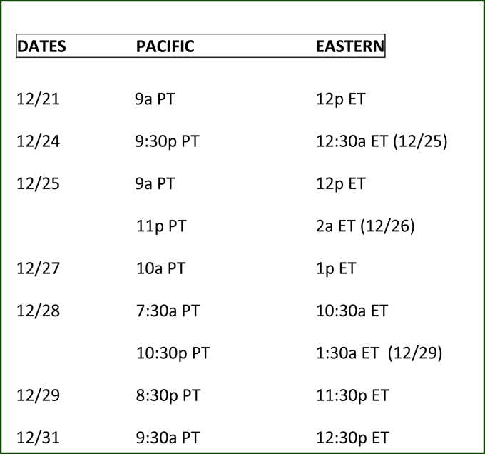 See it or Skip It Holiday Schedule