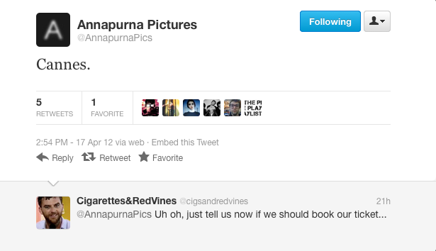 Annapurna Cannes tweet