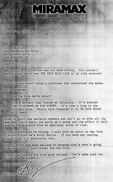 Harvey Weinstein Errol Morris letter