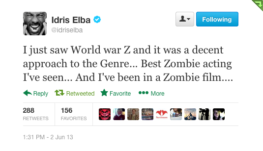 World War Z, Elba tweet