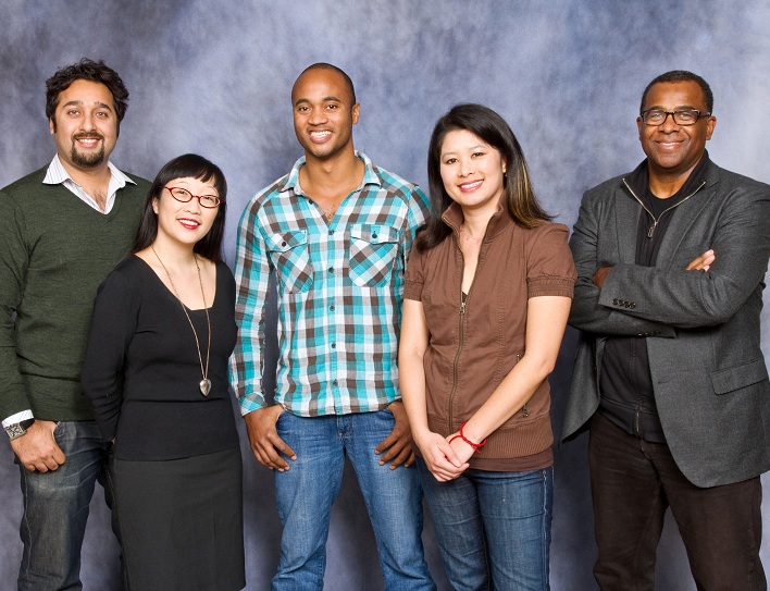WGAW FAP honorees L-to-R: Zak Shaikh, Paula Yoo, Chuck Hayward, Vivian Lee, Dwayne Johnson-Cochran